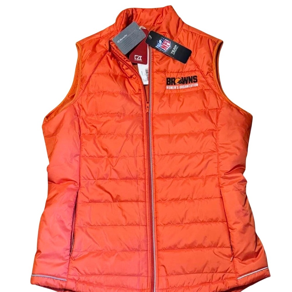 Cutter & Buck Cleveland Browns Women's Quilted Vest Orange Size L NWT
